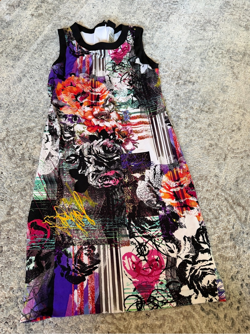 Cache Sleeveless Multicolor Floral Print A-Line Dress